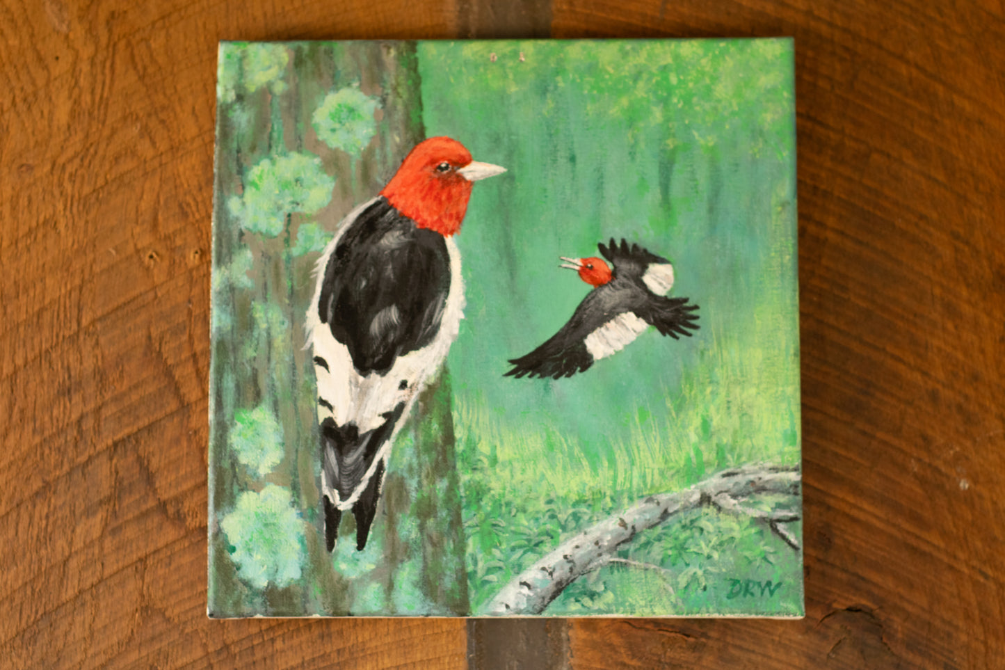 Red-headed Woodpeckers painting